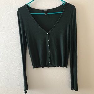 Forever 21 Green Long Sleeve Cropped Top
